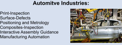 Automitve Industries:  Print-Inspection  Surface-Defects  Positioning and Metrology  Composites-Inspection  Interactive Assembly Guidance Manufacturing Automation